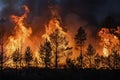 Forest fire burning out of control - AI Generated Royalty Free Stock Photo