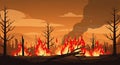 Forest fire creates scene of total destruction. Intense fire burns all trees Royalty Free Stock Photo