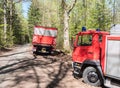 Forest fire danger Fire truck in the forest Royalty Free Stock Photo