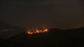 Forest fire destroy hill- mountain night ariel view