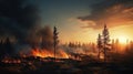 Forest fire disaster. large-scale blaze devastating woodland, wildfire raging through the forest Royalty Free Stock Photo