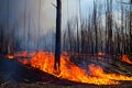 Forest fire. Forest fire in progress. Wildfire. Large flames of forest fire. Incendio forestal. Canada Royalty Free Stock Photo