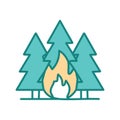 Forest fire icon. Illustration of a wildfire in a forest, representing the danger of forest fires and the importance of prevention Royalty Free Stock Photo