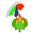 Forest fire icon isometric vector. Burning green tree and hazard level indicator Royalty Free Stock Photo