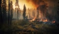 Forest fire inferno destroys natural beauty in non urban wilderness area generated by AI