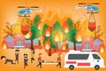 Forest Fire infographics. burning forest trees in fire flames