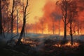 Forest fire, natural disaster, climate change, global warming Royalty Free Stock Photo