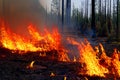 Forest fire. Forest fire in progress. Wildfire. Large flames of forest fire. Incendio forestal. Canada