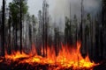 Forest fire. Forest fire in progress. Wildfire. Large flames of forest fire. Incendio forestal. Canada Royalty Free Stock Photo