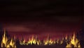 A forest fire with a red smoky sky. Vector landscape with burning spruce forest Royalty Free Stock Photo
