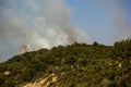 Forest Fire Smoke On The Slopes Hills. Fire In Mountain Forest. Wild Fire In Forests Royalty Free Stock Photo