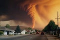 forest fire with fire tornado near town Royalty Free Stock Photo