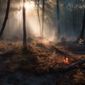 Forest fire, trees engulfed in smoke, AI Generative