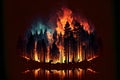 Forest fire with trees in fire. Generative AI