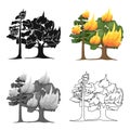 Forest fire vector icon in cartoon style for web