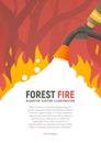 Forest fire vector placard. Fire safety illustration. Precautions the use of fire poster template. A firefighter fights