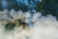 Forest Fire or Wildfire, Aerial View. Burning Wood Land with many Smoke