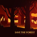 Forest Fires background. Save the Forest banner. Natural disaster. Vector Illustration. Royalty Free Stock Photo