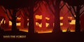 Forest Fires background. Save the Forest banner. Natural disaster. Vector Illustration. Royalty Free Stock Photo
