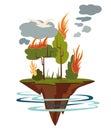 Forest fires. Burning forest spruces in fire flames, nature disaster concept illustration background, poster danger, careful with