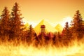 Forest fires with watchtower