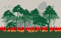 Forest fires , wildfire disaster illustration, burning trees, nature in danger vector design