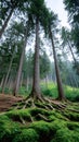 Forest floor with exposed tree roots and moss Royalty Free Stock Photo