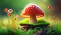 Scarlet Beauty: A Stunning Red Mushroom in the Heart of the Forest. Generative AI
