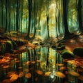 Forest Floors Fallen leaves float in rain pools mirroring the ca Royalty Free Stock Photo