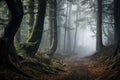 Forest in fog creating a mysterious atmosphere Royalty Free Stock Photo