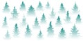 Forest in the fog. Isolated Christmas tree in misty forest on a white background. Vector illustration Royalty Free Stock Photo