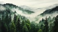 Forest Fog Trees: A View of the Foreground Illustration Evergree Royalty Free Stock Photo