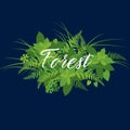 Forest foliage, leaves banner with calligraphy