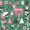 Forest Folk Animals and Plants in Scandinavian Pattern Royalty Free Stock Photo