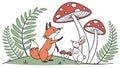 Forest fox and critters with mushrooms, vector design Generative AI Royalty Free Stock Photo