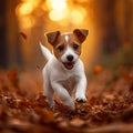 Forest frolic Jack Russell terrier puppy in spirited autumn play