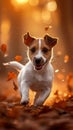 Forest frolic Jack Russell terrier puppy in spirited autumn play