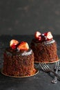 Forest fruit cake on a dark background. Story format cake