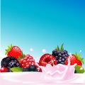 Forest fruit with yogurt splash - vector