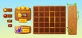 Forest Game Menu Interface, Wooden Board With Checks, Buttons, And Options. Cartoon Vector Ui Or Gui Interface Elements