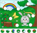 Forest glade with a hare, stub, strawberries, butterfly, trees,