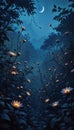 forest with glowing flowers and moonlight capturing nighttime magic Royalty Free Stock Photo