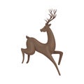 Forest Graceful Deer with Antlers in Jumping Pose Vector Illustration. Wildlife of Forest Mammals Concept