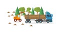 Forest harvester icon in circle, wheeled feller buncher flat animation