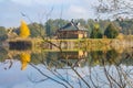 Forest house in Belovezhskaya Pushcha in autumn, Belarus