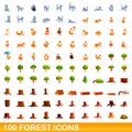 100 forest icons set, cartoon style Royalty Free Stock Photo