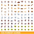 100 forest icons set, cartoon style Royalty Free Stock Photo