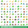 100 forest icons set, isometric 3d style Royalty Free Stock Photo