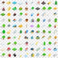 100 forest icons set, isometric 3d style Royalty Free Stock Photo