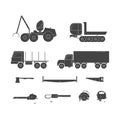 Forest industry black line icon set. Royalty Free Stock Photo